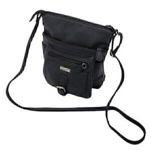 Travel Satchel Black Vegan Leather Multiple Compartments